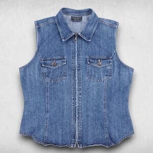 Carol Anderson Denim Vest Women XL Blue Rare Zip Up Slim Fit Vintage Cabi USA
